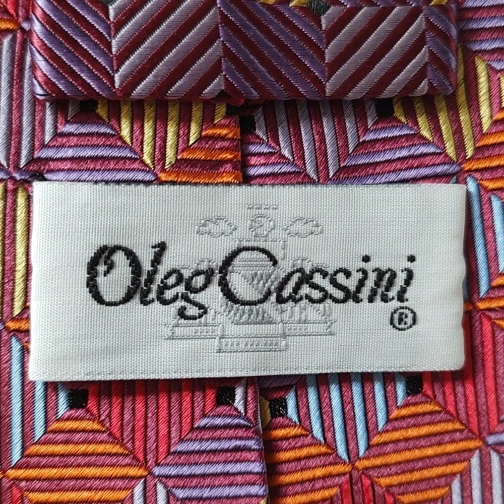 OLEG CASSINI Multi Colored Diamond Shape Design Silk Tie 4